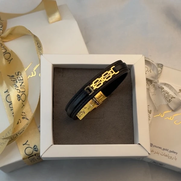 تصویر دوم دستبند طلا چرم مردانه L183